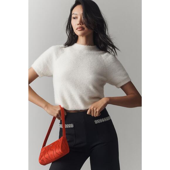 Anthropologie X Maeve The Colette Cropped Rhinestone Pocket Pants Black Size 27 - Picture 2 of 11